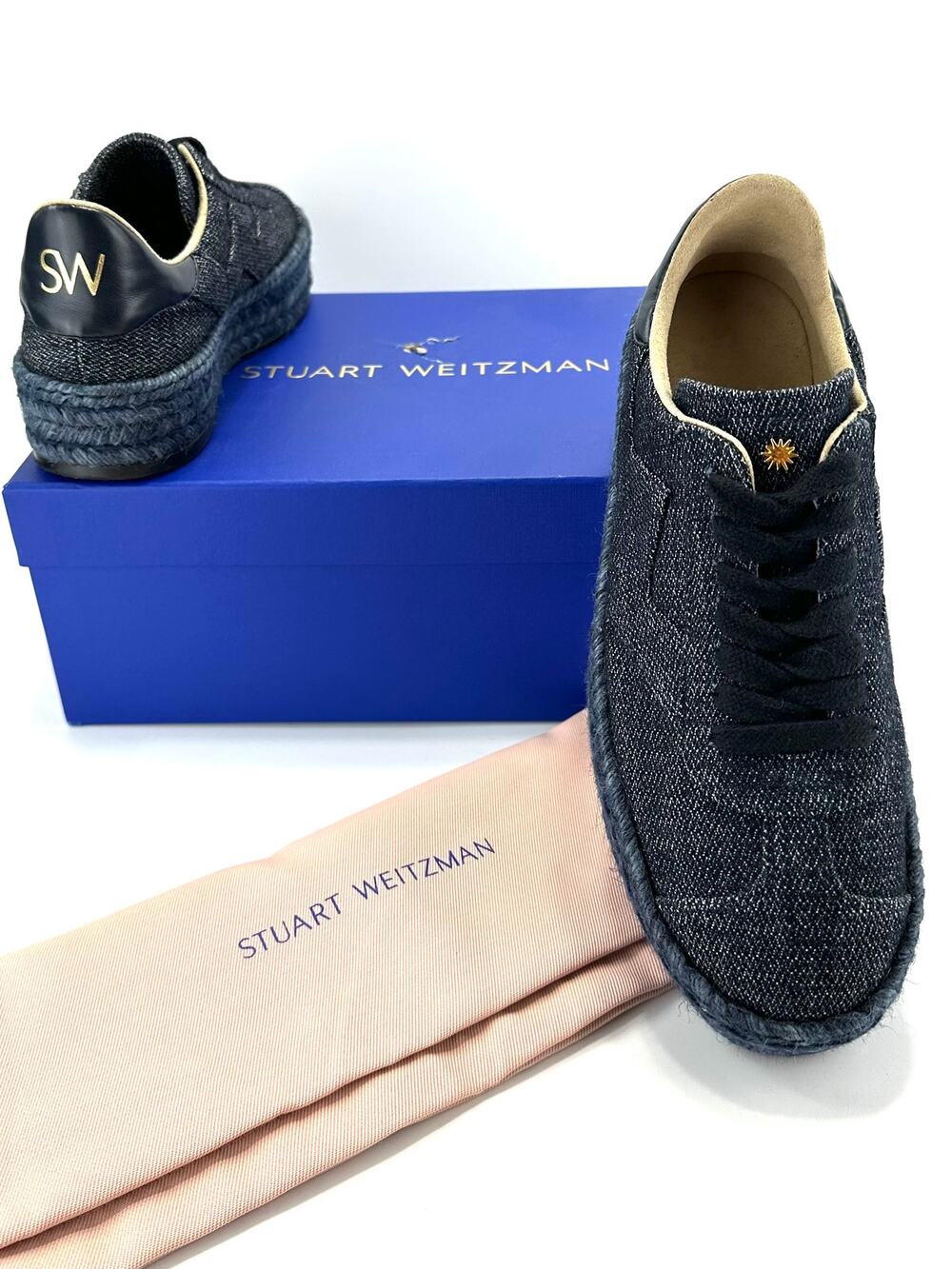Stuart Weitzman Daryl Platform Espadrille Sneakers Sz 9.5 Indigo/Blue Canvas New